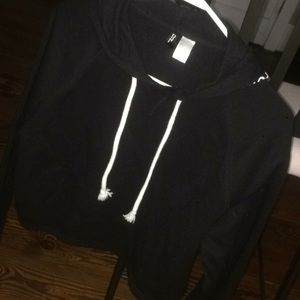 Black Cropped Hoodie; graphic.